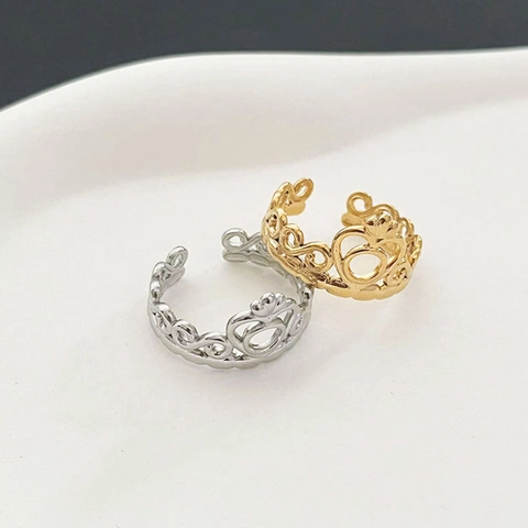 French Vintage Crown Ring Stainless Steel Hollow Out Open Adjustable Finger Jewelry For Women