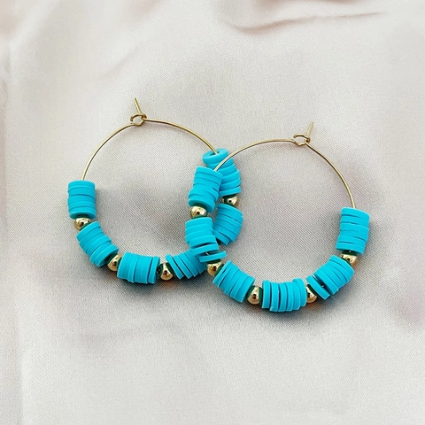 Bohemian Polymer Clay Hoop Earrings Stainless Steel Heishi Beads Large Circle Earrings For Women Vacation Jewelry Gift