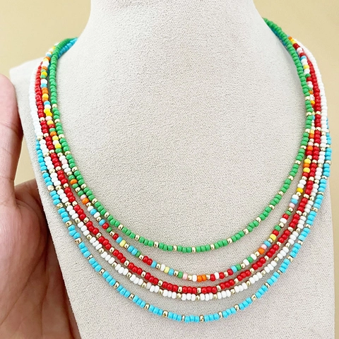 Seed Bead Necklace With Alloy Lobster Clasp Handmade Colorful Bohemian Style For Women Summer Jewelry