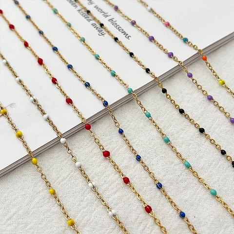 Vintage Stainless Steel Colorful Enamel Drip Oil Bead Necklace For Women Minimalist Adjustable Clavicle Chain Jewelry