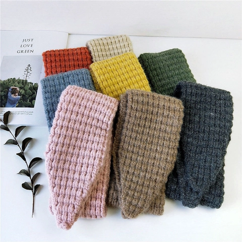 Winter Waffle Knit Warm Scarf For Women Men Solid Color Corn Kernel Pattern Knitted Neck Warmer Soft Acrylic Scarf