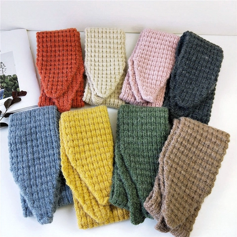 Winter Waffle Knit Warm Scarf For Women Men Solid Color Corn Kernel Pattern Knitted Neck Warmer Soft Acrylic Scarf