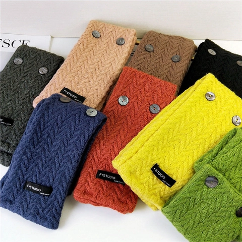 Solid Color Knitted Scarf With Buttons Warm Winter Neck Warmer For Women Cable Knit Elegant Soft Wrap