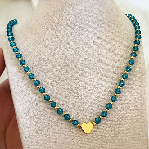 Perlenhalskette Mit Herzanhänger Vergoldeter Edelstahl Facettierte Kristallperlen Verstellbare Schlüsselbeinkette Schmuck Frauen