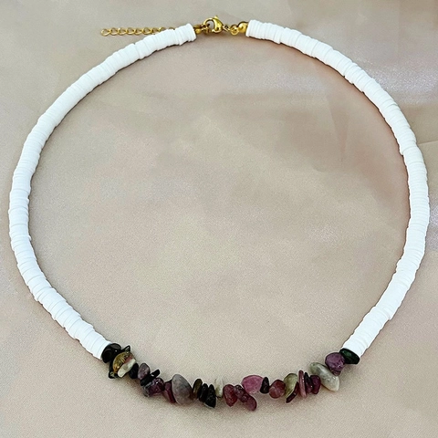 Bohemian Necklace White Heishi Polymer Clay Beads Irregular Natural Crushed Stones Multi-color Handmade Choker For Women