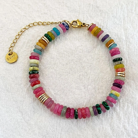 Bohemian Multi Color Natural Stone Beaded Necklace Bracelet For Women Handmade Heishi Disc Bead Stainless Steel Jewelry Set