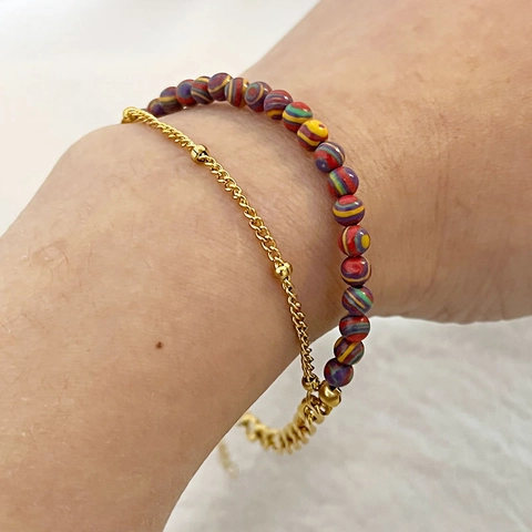 Bracciale A Doppio Strato In Acciaio Inossidabile Con Perline Di Malachite Catena Figaro Gioielli Boho Da Donna