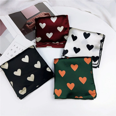 Heart Print Square Scarf Satiny Satin Neckerchief Professional Uniform Hair Tie Handbag Accessory Fashion Scarf
