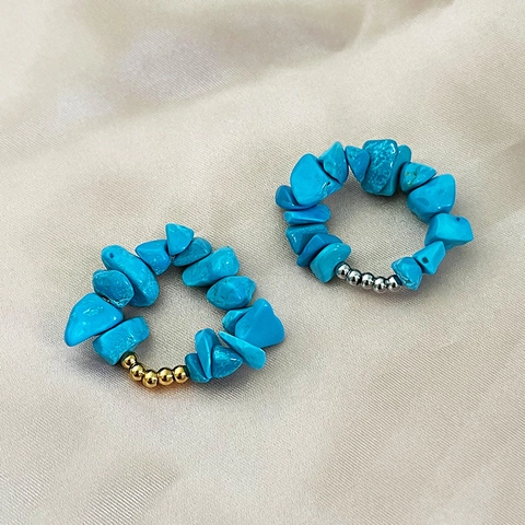 Irregular Crushed Stone Rings Stainless Steel Beads Elastic String Handmade Bohemian Jewelry Women