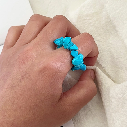 Irregular Crushed Stone Rings Stainless Steel Beads Elastic String Handmade Bohemian Jewelry Women