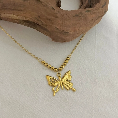 Collana Con Ciondolo A Farfalla Acciaio Inossidabile Design Animale Vuoto Perle Dorate Gioielli Di Moda Minimalista