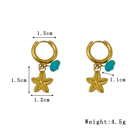Seestern Türkis Drop Hoop Ohrringe Edelstahl Marine Strand Vintage Vergoldeter Schmuck Für Damen