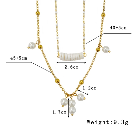 Double Layer Stainless Steel Necklace With Mother Of Artificial Pearl And Shell Beads Vintage Elegant Jewelry For Women