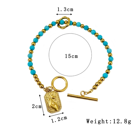 Boho-Armband Mit Türkisfarbenen Perlen Und Edelstahl-Anhänger Mit Hand Und Mondmotiv Für Damen Vintage Strandschmuck