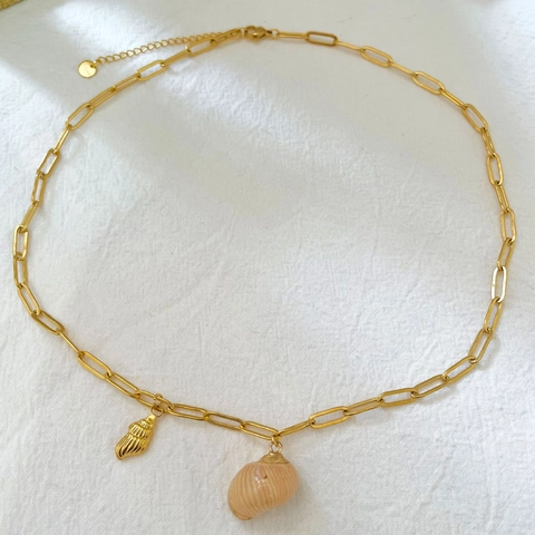 Paperclip Chain Necklace Gold Plated Titanium Steel Natural Conch And Metal Shell Pendants Jewelry For Women