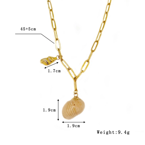 Paperclip Chain Necklace Gold Plated Titanium Steel Natural Conch And Metal Shell Pendants Jewelry For Women