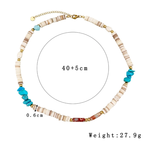 Bohemian Beaded Necklace For Women With Hematite Shell Turquoise Agate And Stainless Steel Irregular Stones Jewelry