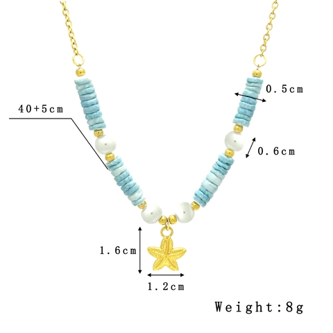 Collana Pendente Stella Marina E Conchiglia Acciaio Inossidabile Placcato Oro 18K Perla Artificiale Conchiglia Perline