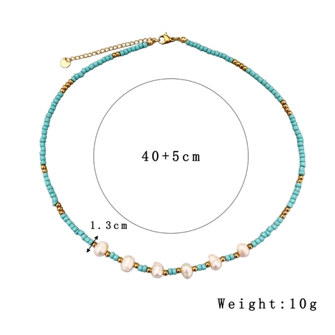 Handmade Beaded Necklace Bracelet Light Blue Seed Beads Irregular Freshwater Pearl Stainless Steel Gold Plated For Women