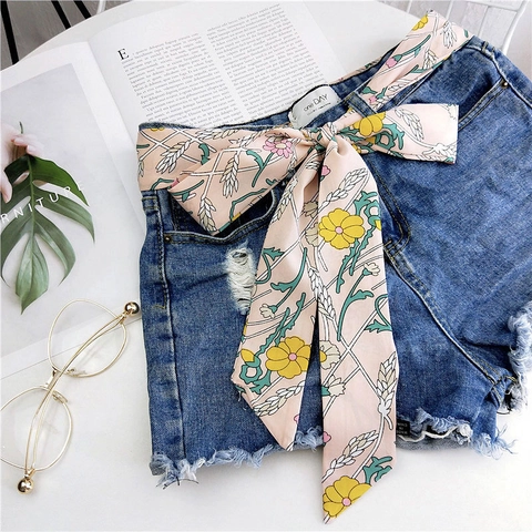 Sciarpa Stretta Skinny Satin Nastro Lungo Per Decorazione Borse Capelli Stampa Leopardata Floreale Foulard Moda Donna