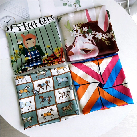 Foulard Quadrato Satén Poliestere Bandana Moda Sciarpa Per Donne Stampa Vintage Accessorio Per Borsa Versatile Chic