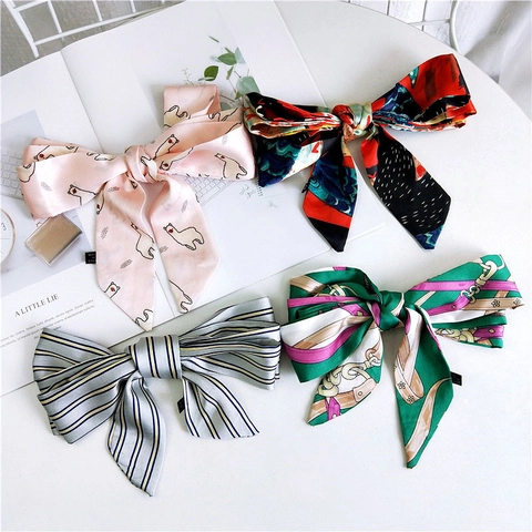 Sciarpa Sottile Lunga Nastro Di Raso Setoso Per Donna Cravatta Fascia Per Capelli Avvolgimento Borsa Stampa Vintage Accessorio Di Moda