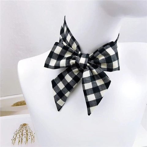 Women Vintage Checkered Polka Dot Skinny Scarf Silk Like Satin Neck Scarf Hair Tie Bag Ribbon Decorative Small Necktie Scarf