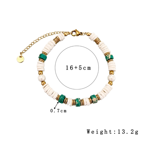 Bohemian Shell And Natural Stone Beaded Bracelet With Artificial Pearls Gold Plated Stainless Steel Summer Jewelry For Women