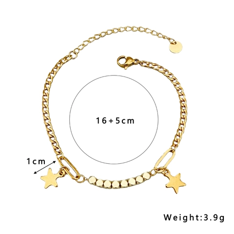 Pulsera Con Amuleto De Estrella Chapado En Oro De 18K Acero Inoxidable Cuentas Cuadradas Minimalista Elegante Vintage Ajustable
