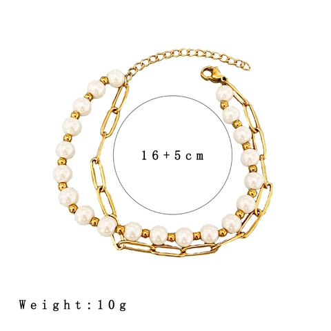 Bracciale A Doppio Strato In Acciaio Inossidabile Catena A Graffetta Perla Artificial Imitazione Stile Boho Spiaggia Per Donne