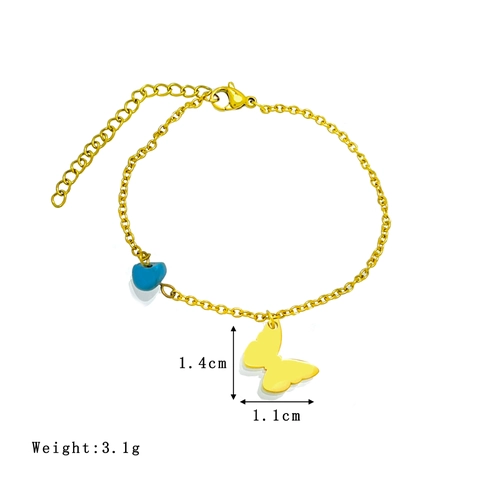 Pulsera De Corazón Y Mariposa De Acero Inoxidable Chapado En Oro Con Piedra Triturada Azul Joyería Ajustable Mujer