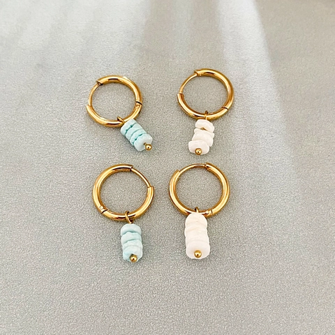 Geometric Hoop Dangle Earrings With Stainless Steel And Natural Shell Stone Stacked Beads Minimalist Bohemian For Women