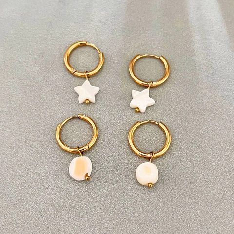 Stainless Steel Hoop Earrings With Shell Star Irregular Geometric Dangle Retro Style For Women