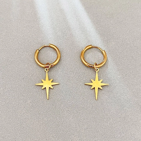 Orecchini A Cerchio In Acciaio Inossidabile Con Ciondolo Stella Polare Placcati In Oro 18K Gioielli Vintage Per Donna