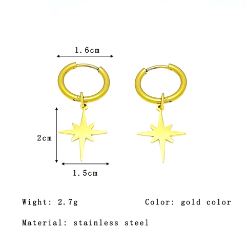 Orecchini A Cerchio In Acciaio Inossidabile Con Ciondolo Stella Polare Placcati In Oro 18K Gioielli Vintage Per Donna