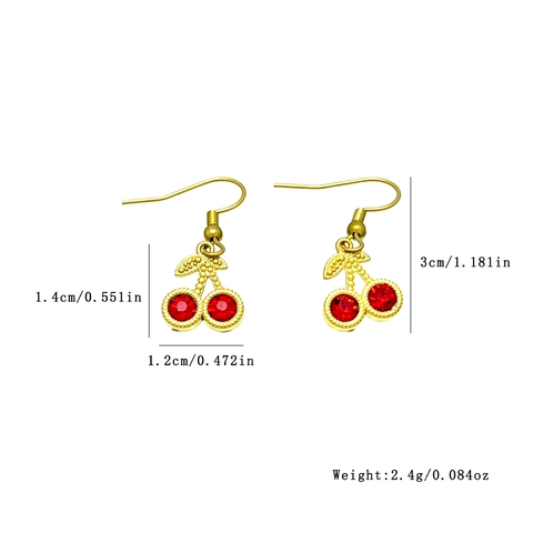Elegant Stainless Steel Cherry Dangle Earrings With Red White Rhinestone Sweet Fruit Drop Jewelry For Women