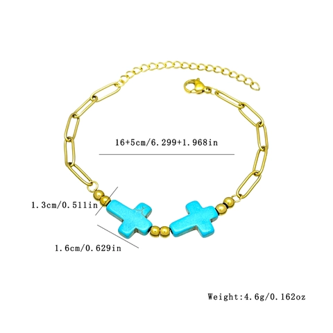 Bracciale In Acciaio Inossidabile Turchese Sintetico Catena A Graffetta Tartaruga Stella Marina Croce Gioielli Boho Per Donna