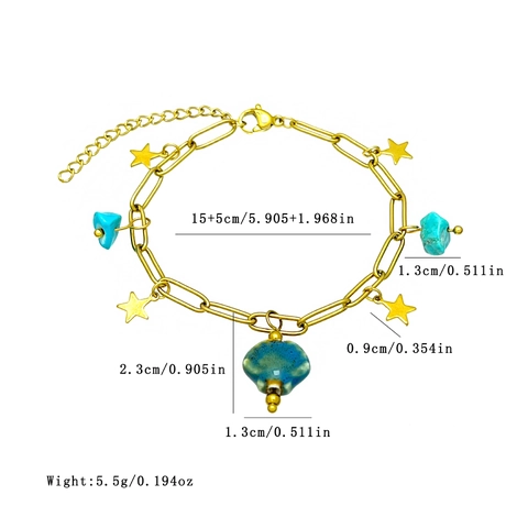 Bracciale Acciaio Inossidabile Donna Ciondoli Conchiglia Ceramica Stella Pietra Turchese Boho Gioielli Spiaggia