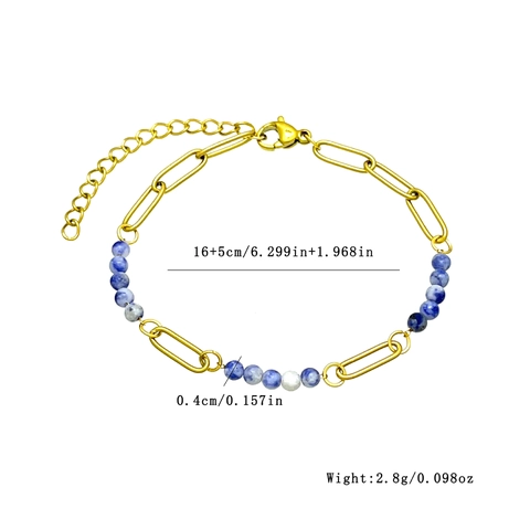 Natural Stone Perlenarmband Für Frauen 18K Vergoldeter Edelstahl Büroklammerkette Verstellbarer Bohème Schmuck