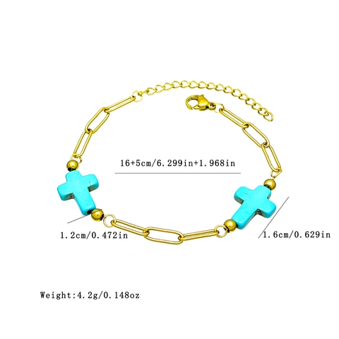 Stainless Steel Cross Bracelet With Imitation Artificial Pearl And Turquoise Beads Vintage Minimalist Fashion Jewelry For Women