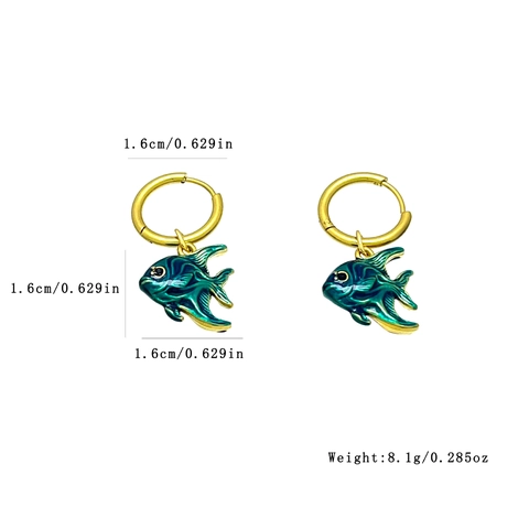 Marine Tropical Fish Hoop Earrings Stainless Steel Enamel Drip Oil Colorful Gradient Animal Pendant Jewelry For Women