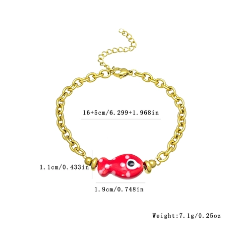 Fish Pendant Bracelet Stainless Steel 18K Gold Plated Ceramic Polka Dot Evil Eye Tropical Ocean Style For Women