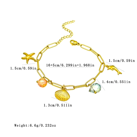 Gold Plated Stainless Steel Ocean Bracelet With Starfish Shell Seahorse Charms Faux Artificial Pearl Glass Beads Boho Jewelry For Women