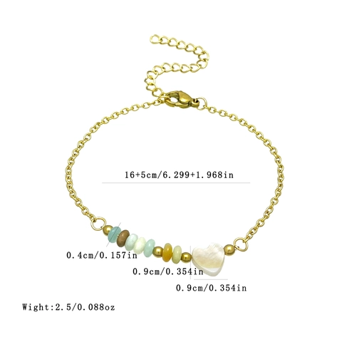 Vintage Stainless Steel Heart Shell Charm Bracelet For Women Natural Stone Beaded Adjustable Gold Chain Fashion Jewelry