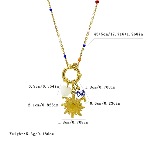 Bohemian Pendant Necklace Stainless Steel 18K Gold Plated Enamel Colorful Beads Heart Starfish Jewelry For Women