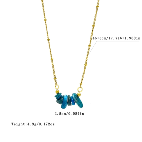 Collier Pendentif En Pierres Naturelles Concassées Acier Inoxydable Plaqué Or 18K Chaîne À Billes Bijoux Bohème Femme