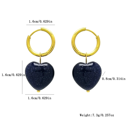 Orecchini a Cuore in Pietra Naturale in Acciaio Inossidabile Placcato Oro 18K Orecchini a Cerchio a Cuore per Donna