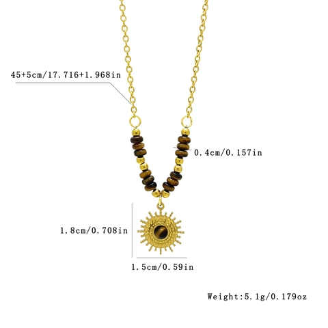 Collana con Pendente a Sole in Pietra Naturale in Acciaio Inossidabile Placcato Oro 18K Bohemien Occhio di Tigre Turchese Gioielli da Donna