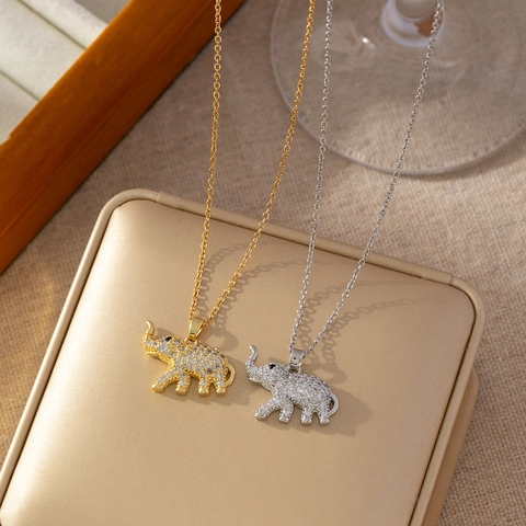Collana Pendente Elefante Tartaruga Rame Zirconia Cubica Micro-Intarsiata Catena Clavicola Ins Design Di Nicchia Gioielli