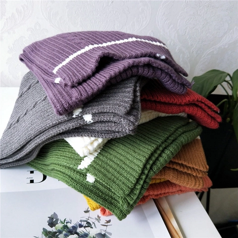 Solid Color Cable Knit Scarf Thick Warm Ribbed Winter Neck Warmer With Contrast Stripe For Women And Men Casual Style